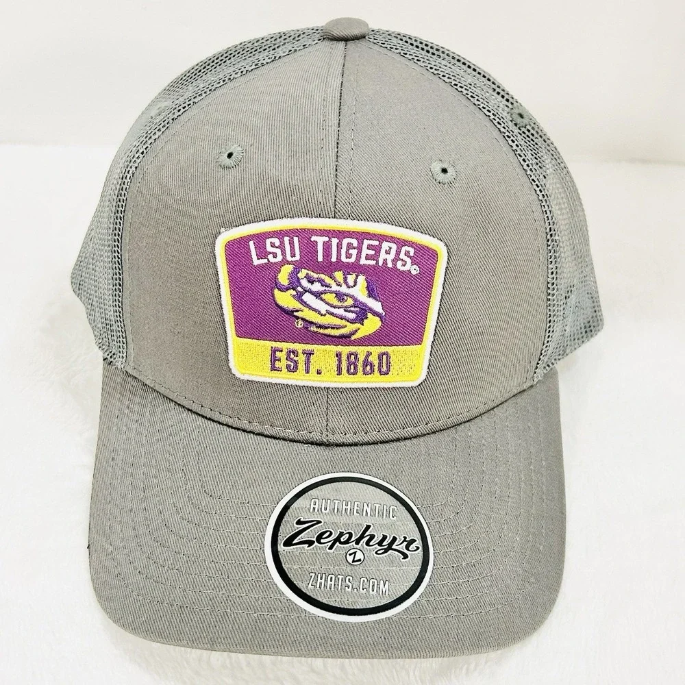 Zephyr‎ LSU Tigers Logo Patch Trucker Hat Cap Adjustable Gray NCAA College